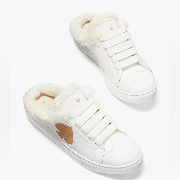 kate spade Shoes - Kate Spade Fez Winter Mule Sneakers - White and Tan Slip-On Sz 6.5